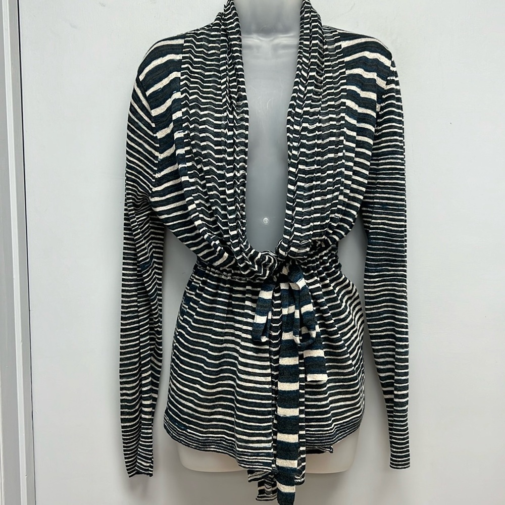 Elie Tahari Linen Blend Lightweight Tie Belted Cardigan Size Large